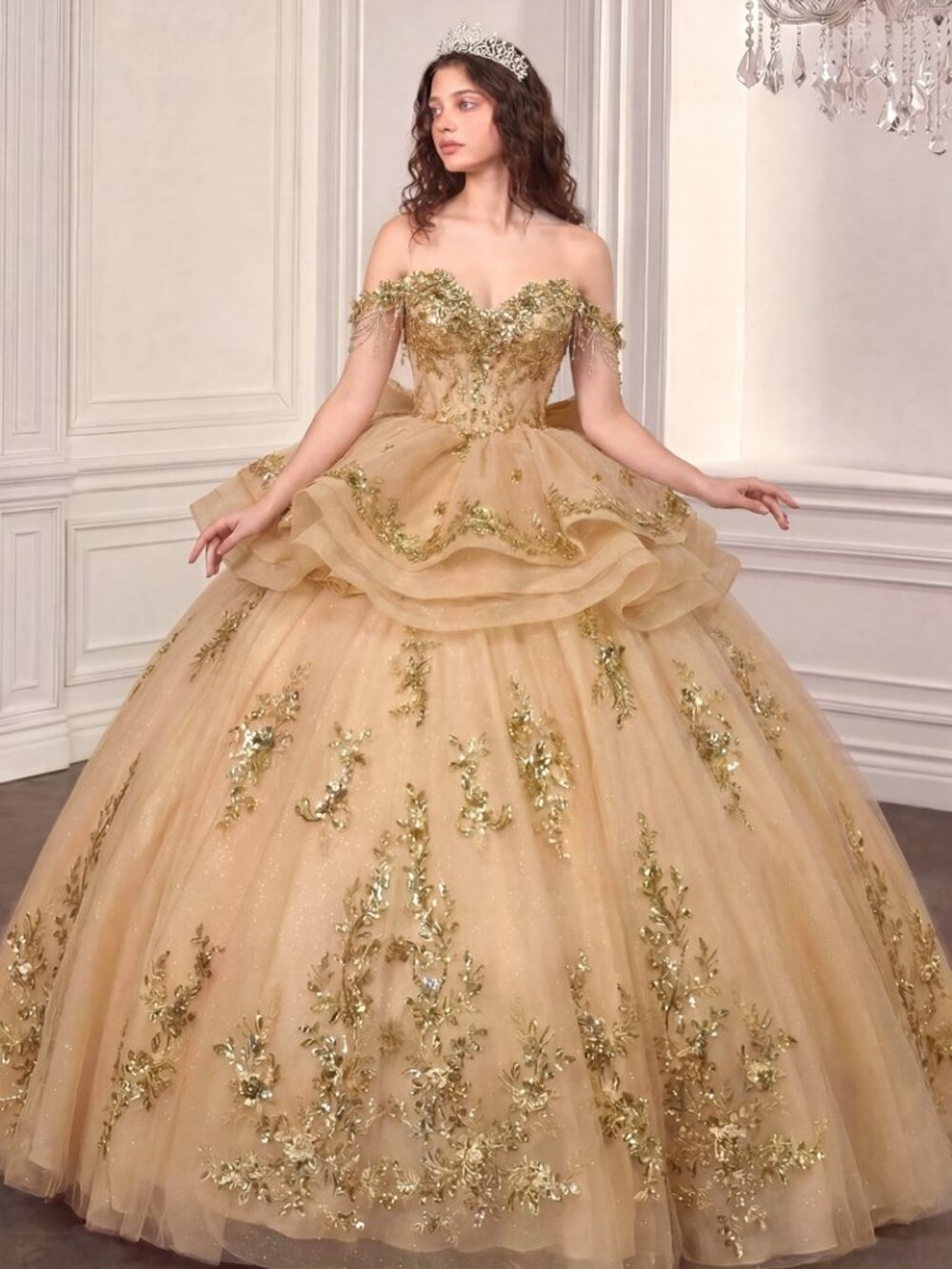 NEW CHAMPAGNE GOLD Evening Gown Floor Length Formal Elegant 15746